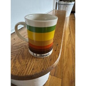 LL Bean Rainbow Stripes Double Sided‎ Tall Coffee Mug/Cup Outside Everyday 5''